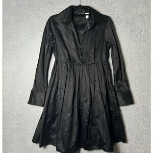 Womens Dress S Black Long Sleeve Collared‎ Witchy Dark Moody Mystical Pleated